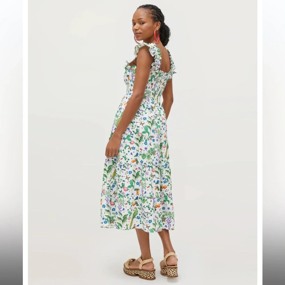 Hill House White Floral Ruffled Smocked Midi Dress - Picture 3 of 5